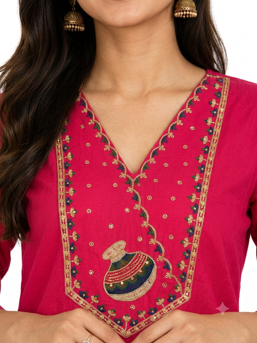 Women's Pink Embroidered Kurti Top | Ethnic Wear