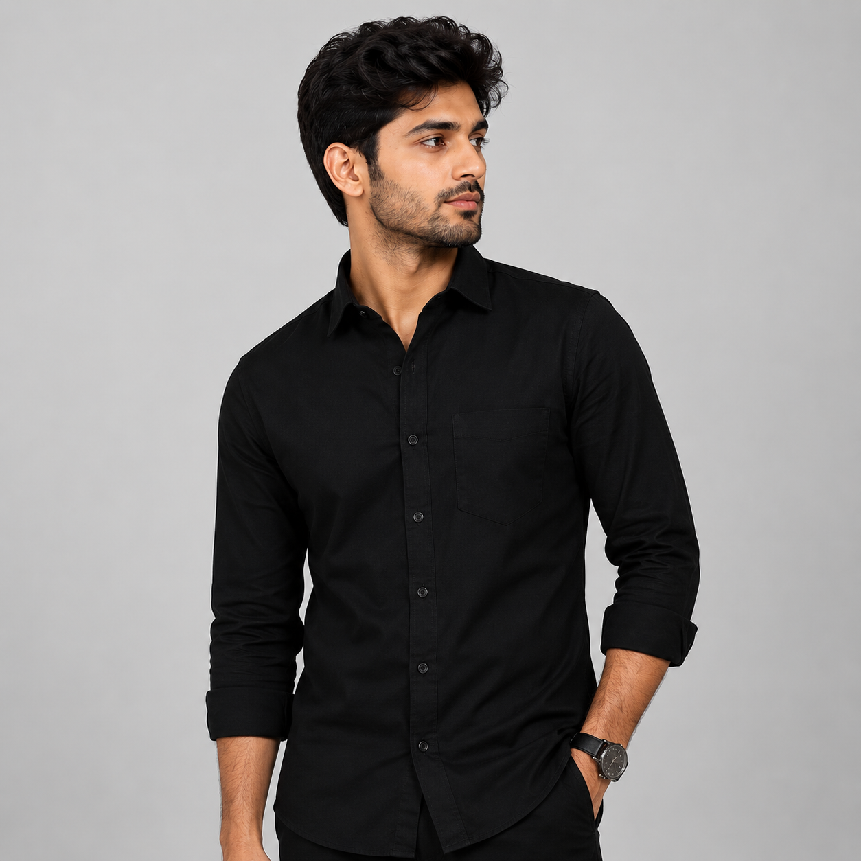Men's Slim Fit Black Shirt – Formal & Casual Wear