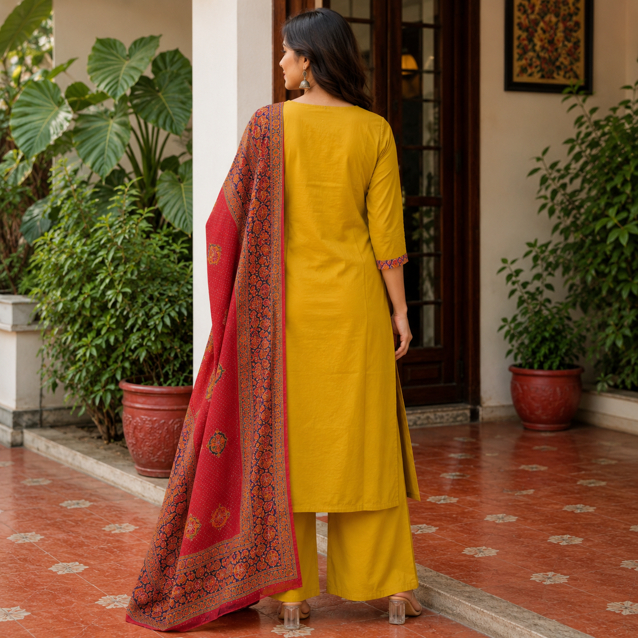 Mustard Yellow Embroidered Kurta Set with Dupatta