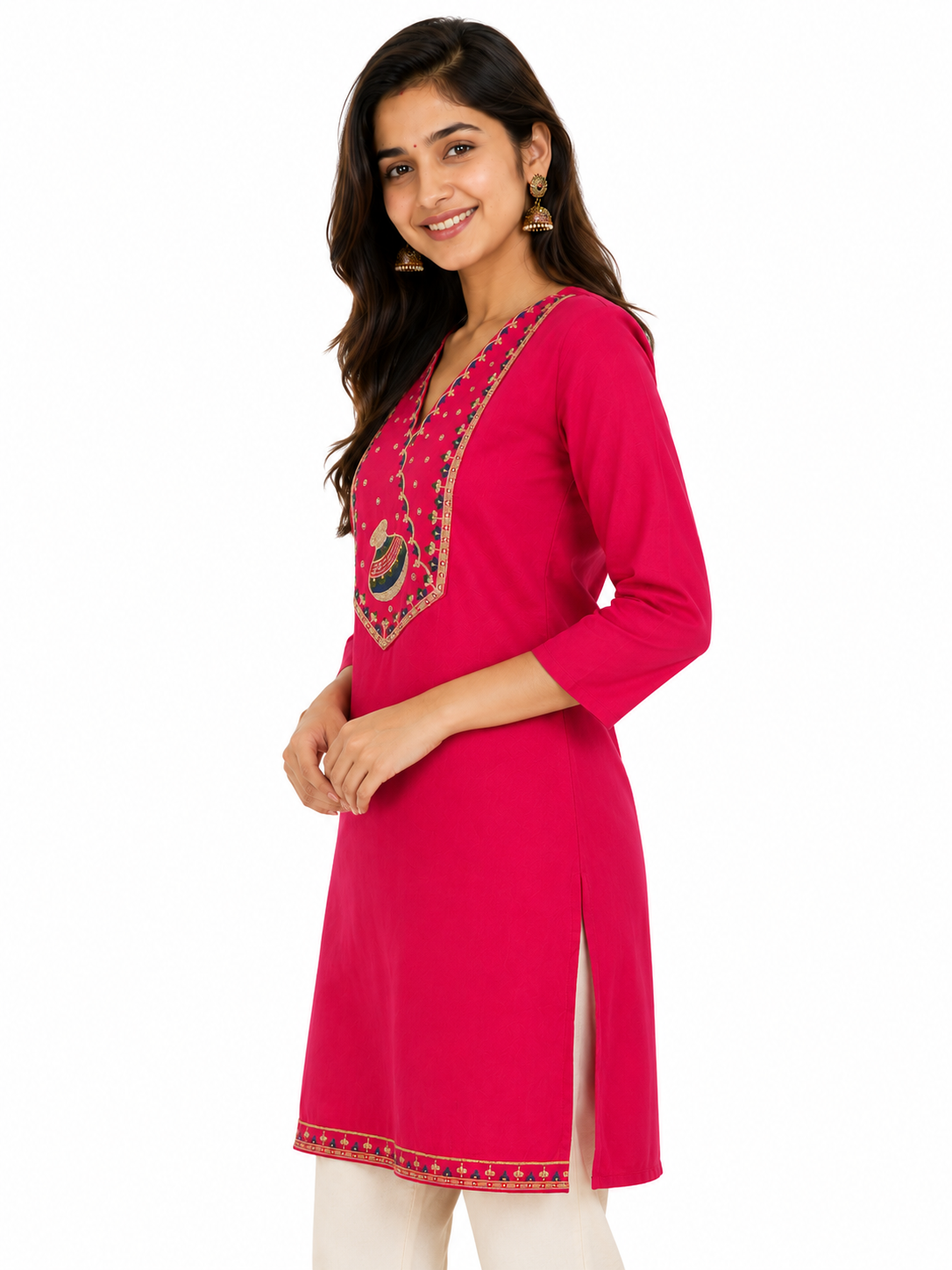 Women's Pink Embroidered Kurti Top | Ethnic Wear