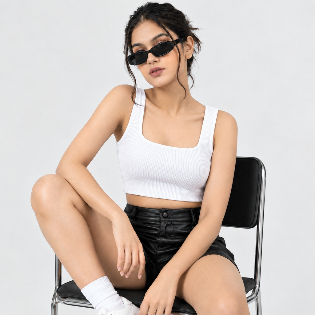 Women's White Cotton Spandex Sleeveless Crop Top — Stretchy Everyday Wear