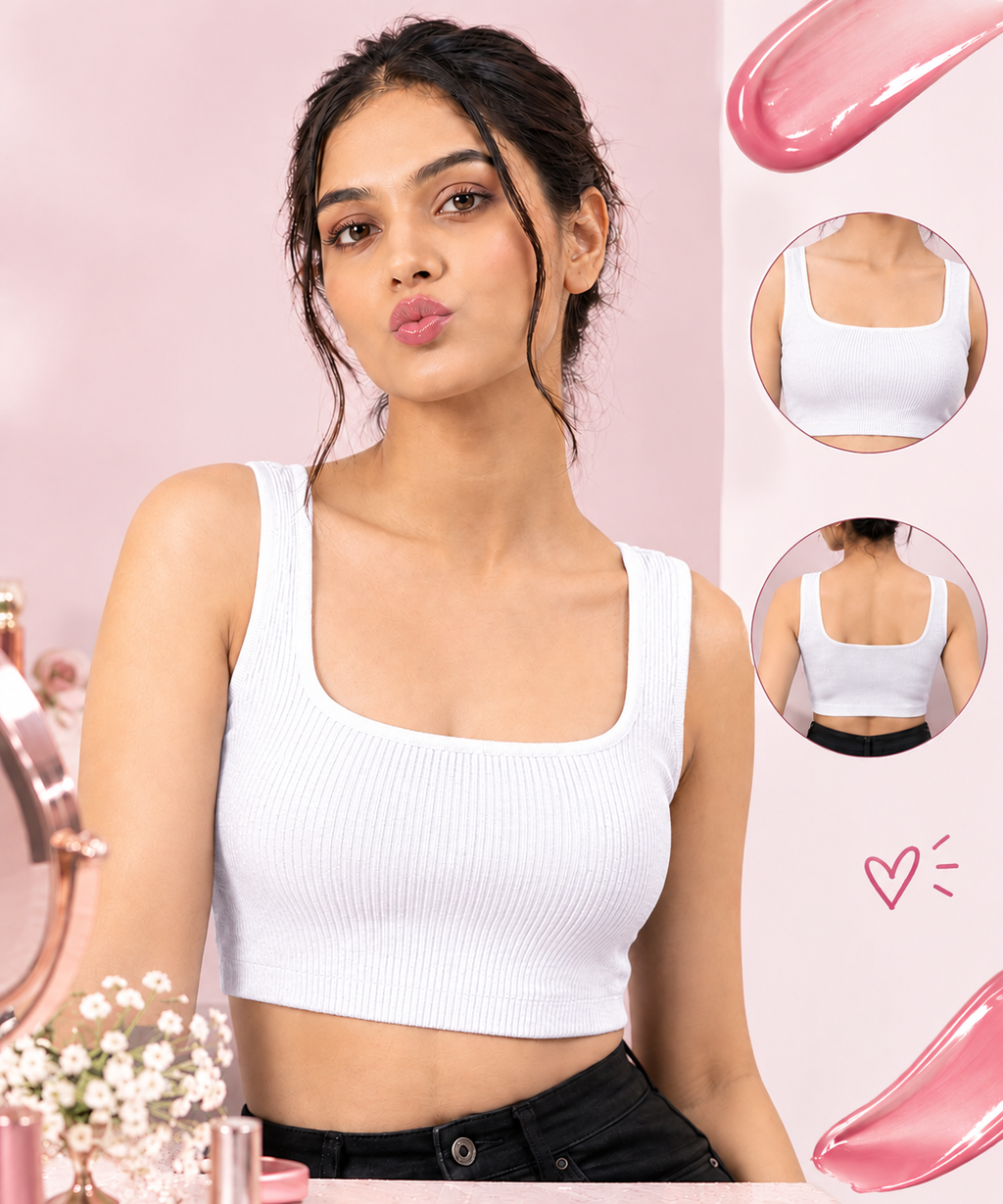 Women's White Cotton Spandex Sleeveless Crop Top — Stretchy Everyday Wear