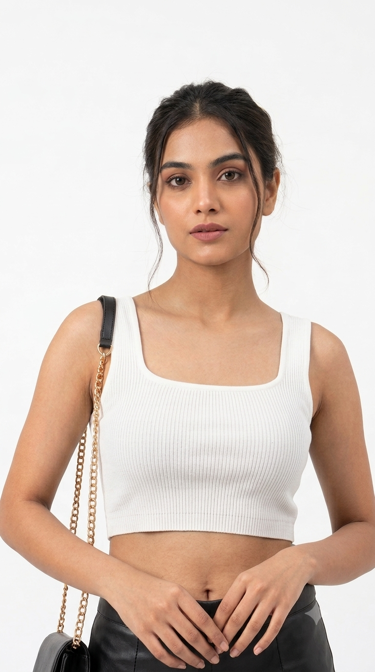 Women's White Cotton Spandex Sleeveless Crop Top — Stretchy Everyday Wear