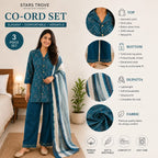 Teal Blue Bandhani Print Co-ord Set | Kurta Palazzo Dupatta