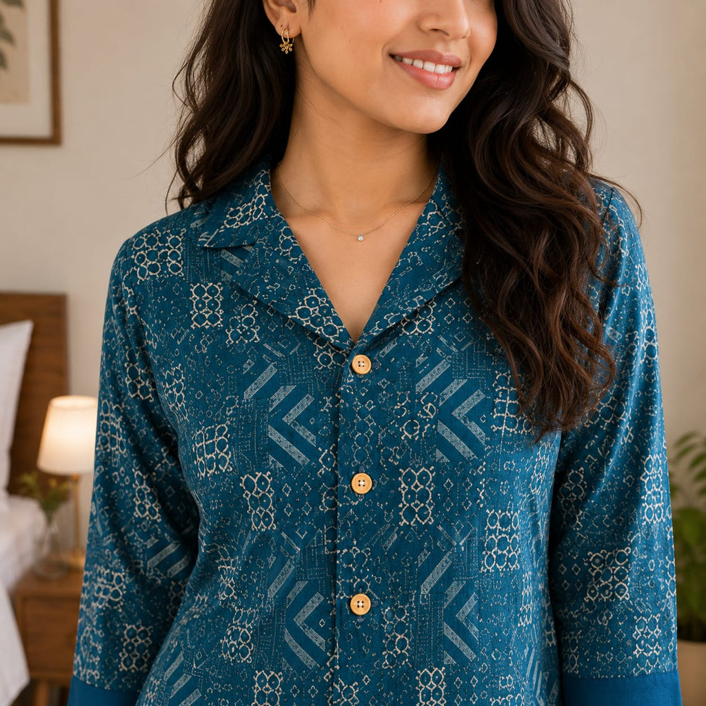 Teal Blue Bandhani Print Co-ord Set | Kurta Palazzo Dupatta