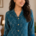 Teal Blue Bandhani Print Co-ord Set | Kurta Palazzo Dupatta
