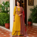 Mustard Yellow Embroidered Kurta Set with Dupatta