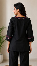 Women's Embroidered Black Co-ord Set | 3/4th Sleeve