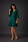 Emerald Green Embroidered Pleated Dress