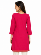 Women's Pink Embroidered Kurti Top | Ethnic Wear