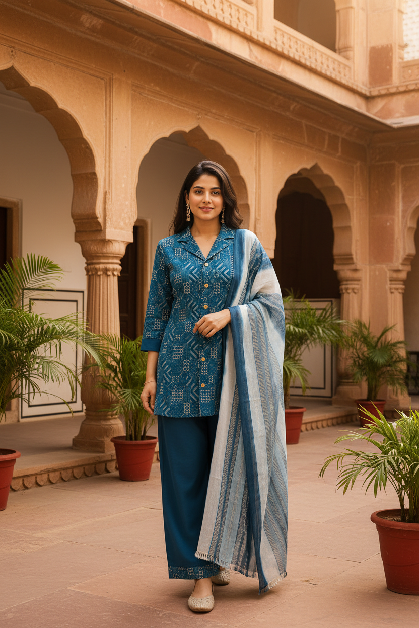 GenZ Teal Bandhani Co-ord campaign