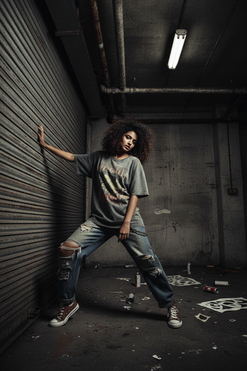 Grunge garage womens top campaign