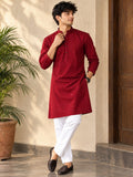 Men's Maroon A-Line Cotton Rayon Blend Kurta