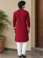 Men's Maroon A-Line Cotton Rayon Blend Kurta