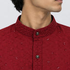 Men's Maroon A-Line Cotton Rayon Blend Kurta