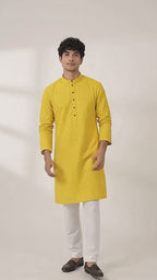 Men's Yellow A-Line Cotton Rayon Blend Kurta