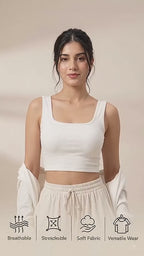Women's White Cotton Spandex Sleeveless Crop Top — Stretchy Everyday Wear