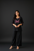 Women's Embroidered Black Co-ord Set