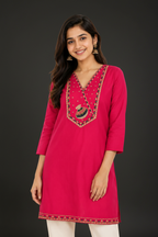 Women's Pink Embroidered Kurti Top