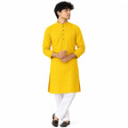 Men's Yellow A-Line Cotton Rayon Blend Kurta